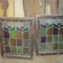 Pair of coloured and leaded casement windows 21