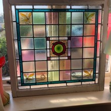Pair of Coloured , leaded and painted casement windows 26