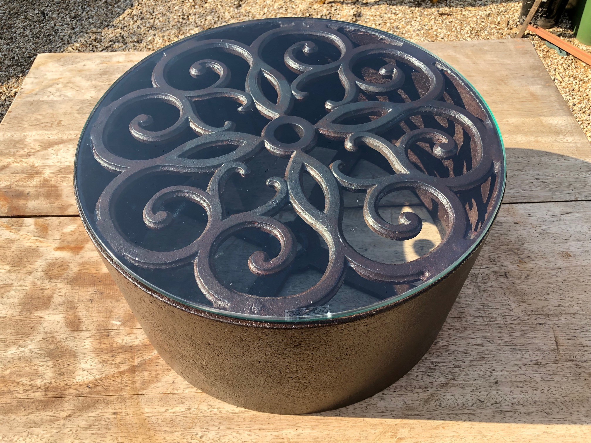 occasional tables - decorative cast iron roller & glass  - 1 SOLD 1 AVAIL