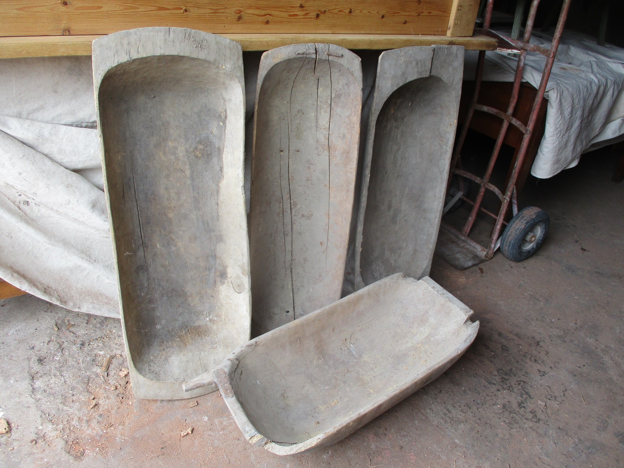 Carved rustic dough trugs or bowls