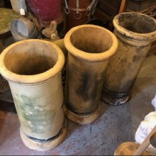 27inch tall round BUFF Chimney pots - Roll top - set 3 .