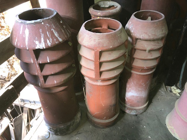 3ft tall round red chimney pots - louvre top - 3 avail