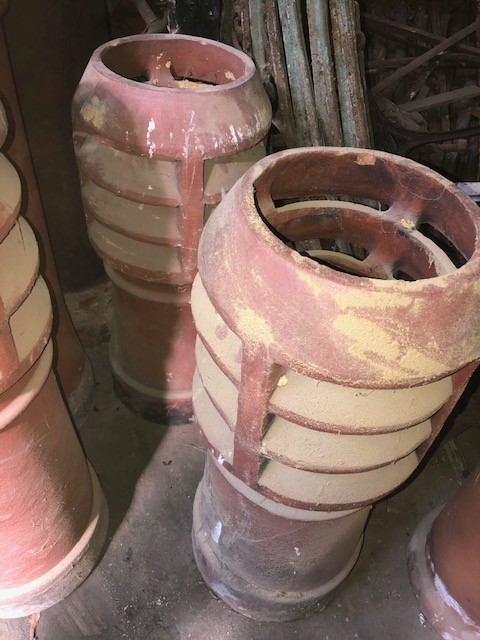 30inch tall round red chimney pots - louvre top - pair avail