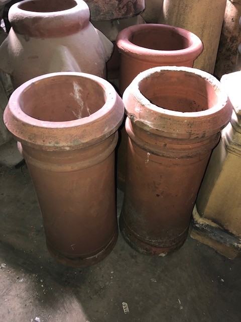 2ft round red chimney pots - roll top and cannon top available