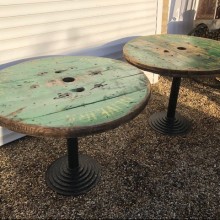 Tables - pair round cable reel rustic type