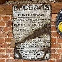 Beggars Caution - enamel metal sign