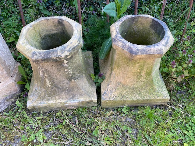 Pair of buff octagonal short chimney pots