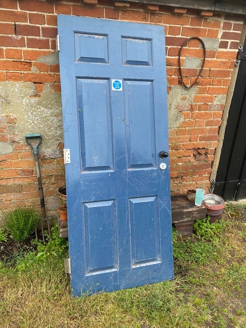Door - 6-panel blue painted.