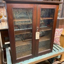 Wall cabinet - shelved glass fronted with key