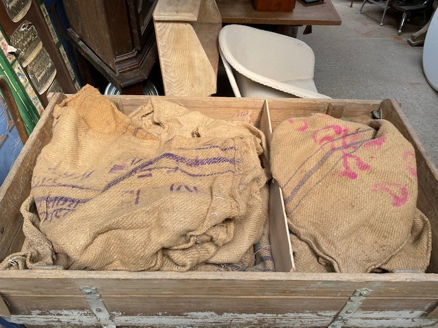Sacks - vintage printed hessian.