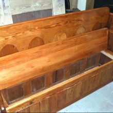 Settle - pitch pine with storage made from a Church lectern.