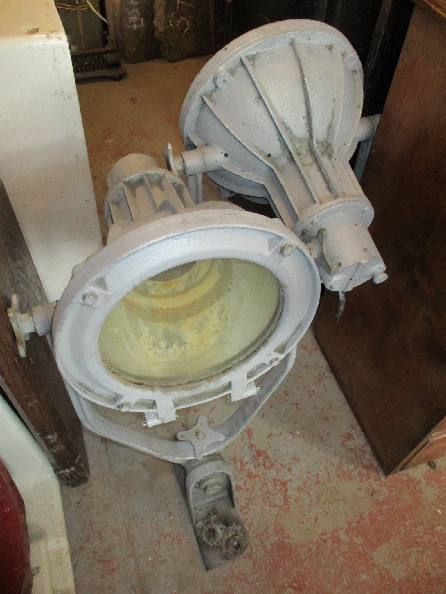 Industrial sized wall mounted marine boat spotlights searchlights on articulated arms