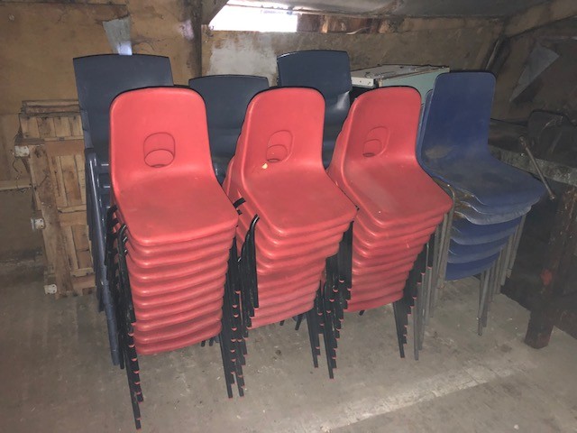 Chairs - childrens stacking coloured plastic red & blue