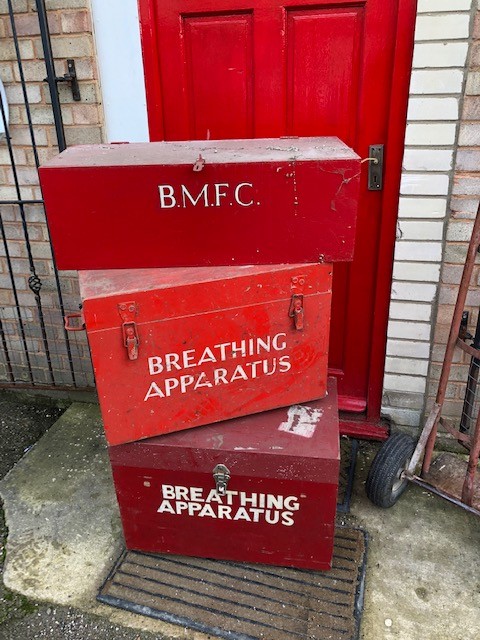 Chests - sign written red painted.