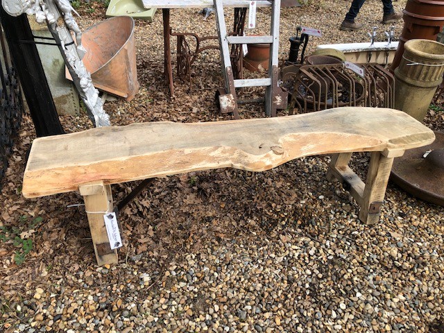 Bench - waney edged green oak slab style. SOLD