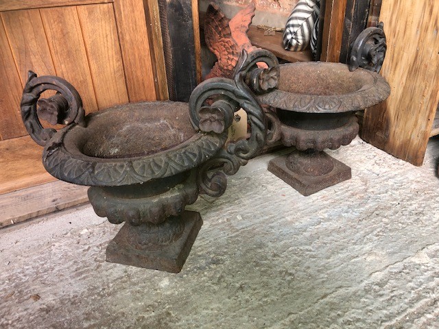 Urns - pair of cast iron planters