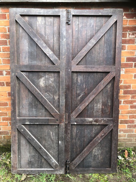 OAK pair of large plank barn doors