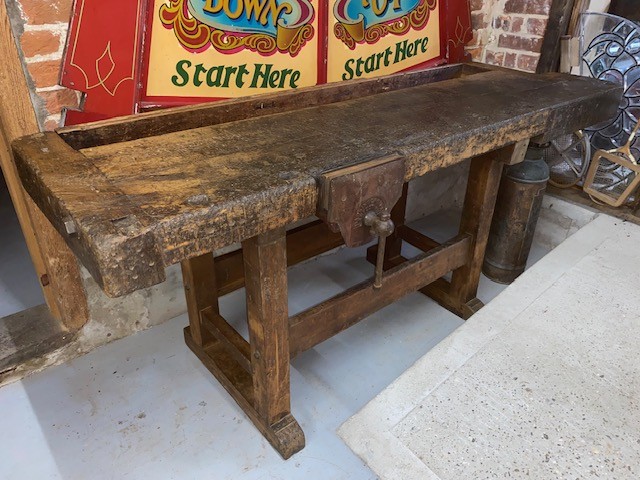 Workbench - antique original with 2 working vices. SOLD