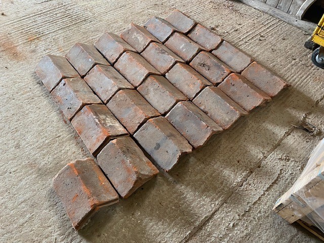 Triangular red wall copings - double skin wall , reclaimed.