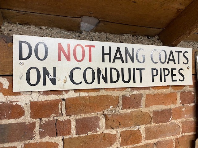 Do Not Hang Coats on Pipes - industrial handpainted sign on plywood   SOLD