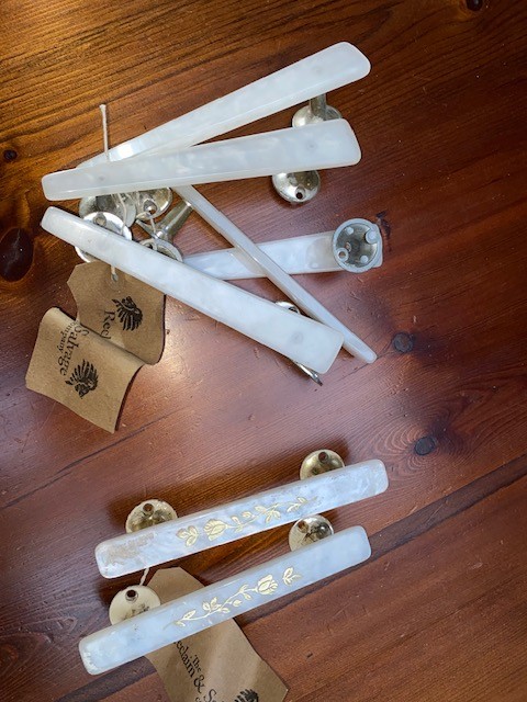 60's vintage white plastic door handles